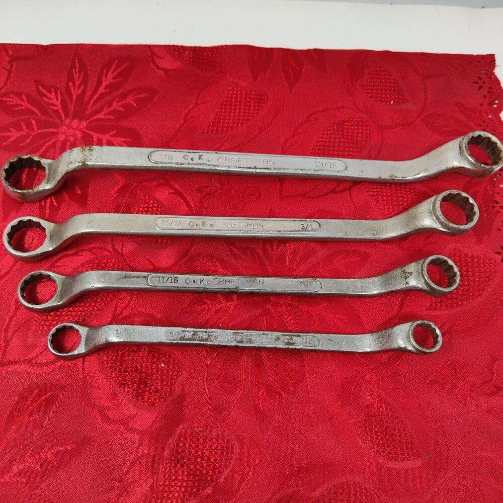 4X Old Craftsman Deep Offset Box Wrench Set CI Series 3/8"-7/8" USA Owners Marks